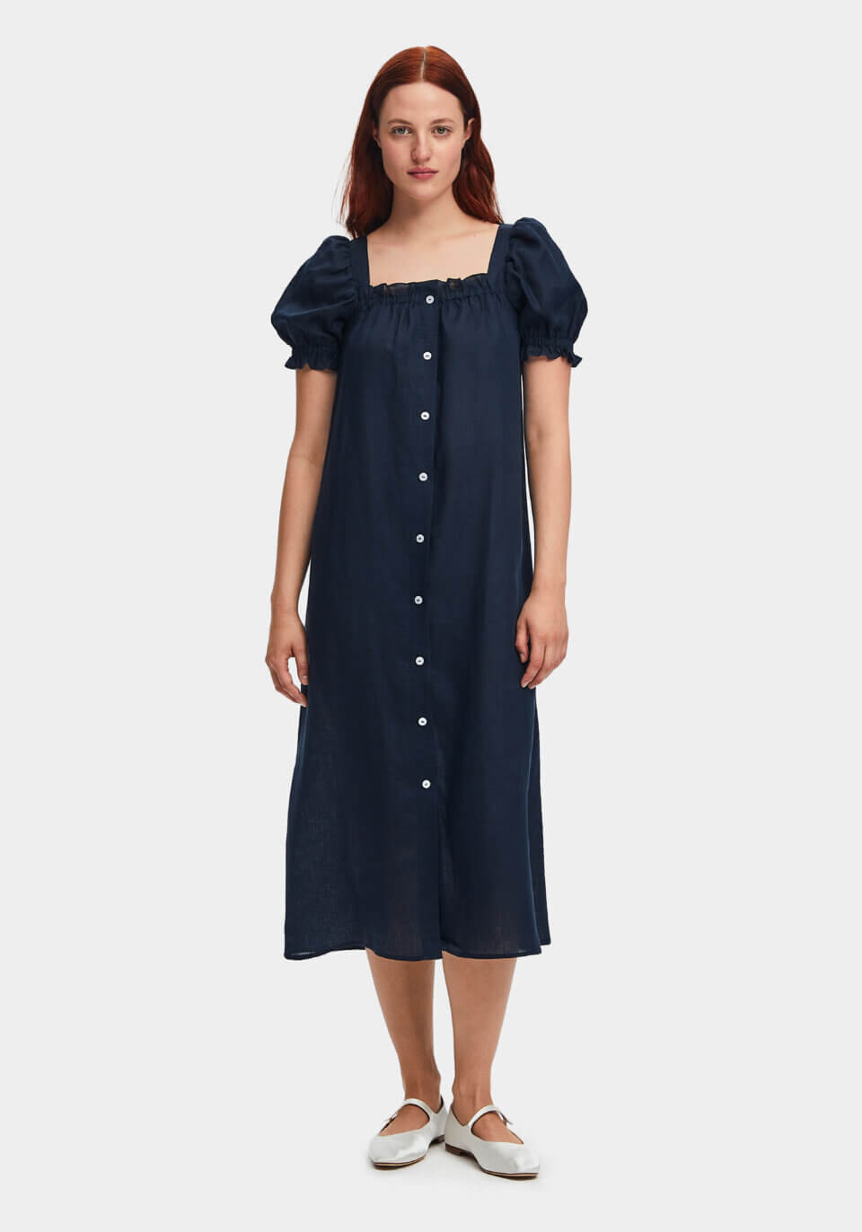 Sleeper Midi Linen Dress Brigitte in Sunflowers