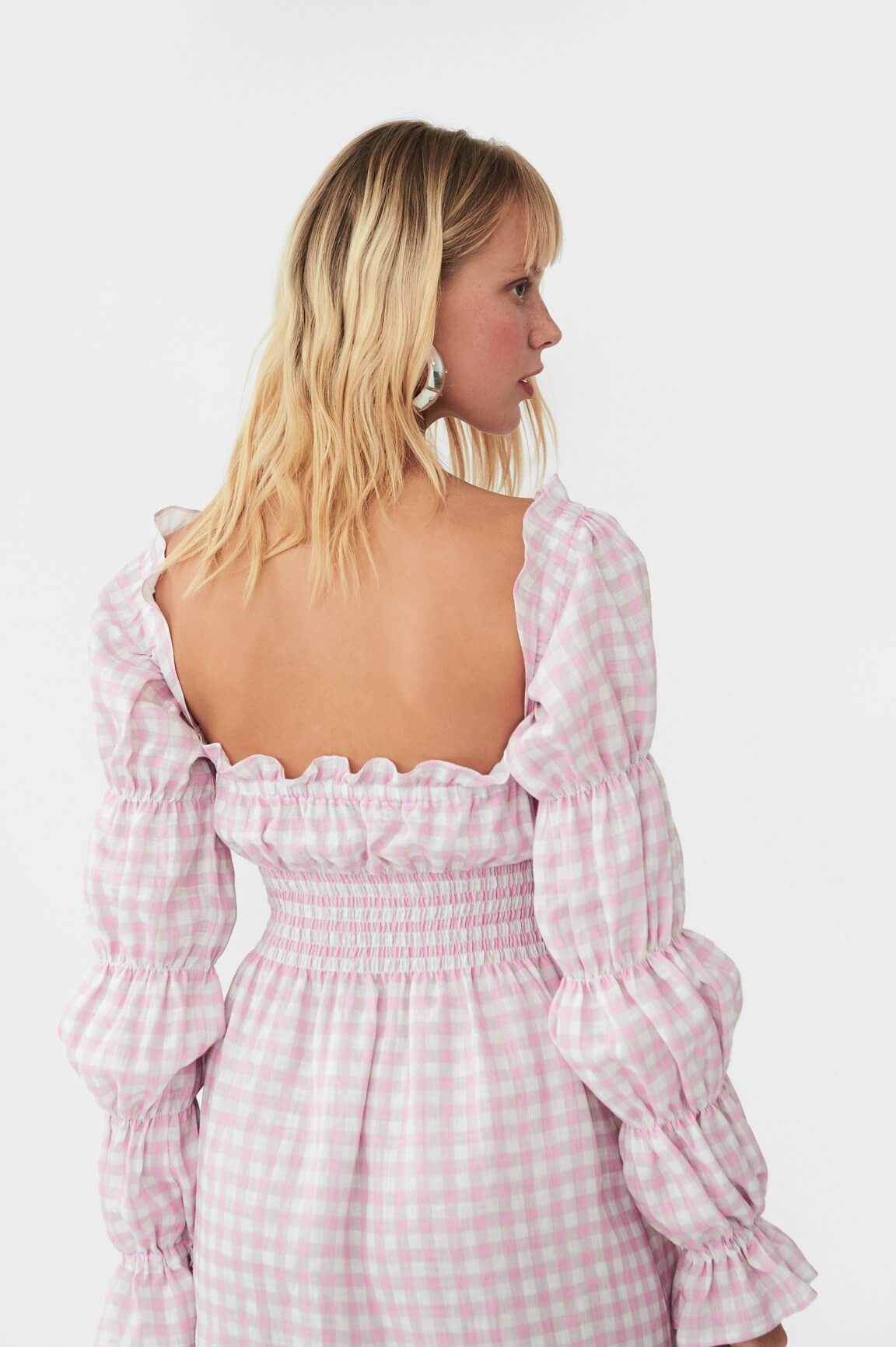 Sleeper Michelin Linen Dress in Pink Vichy