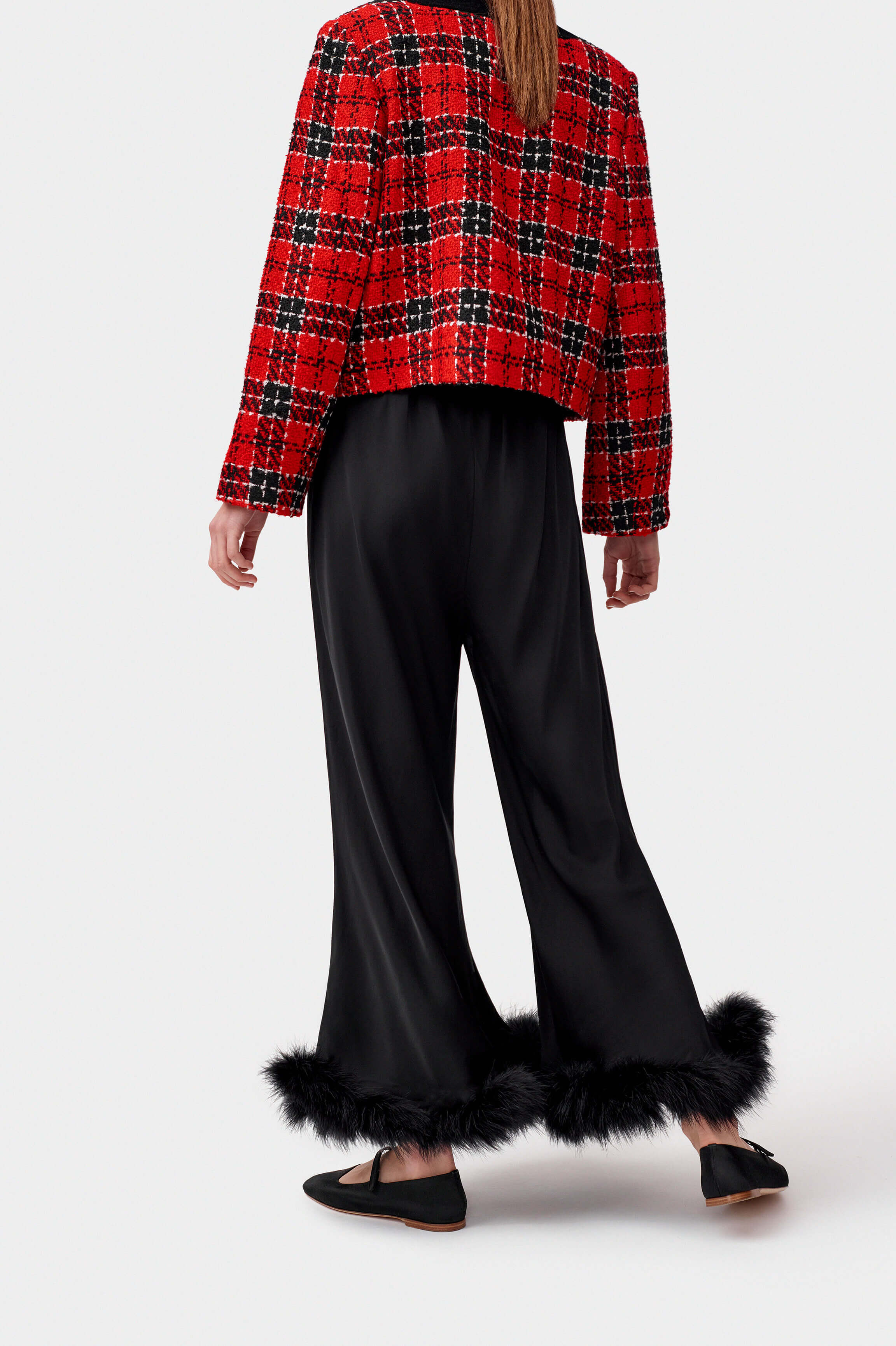 Feathered pants | Black trousers with feathers by Sleeper