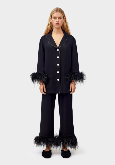 Party Pajamas Set with Detachable Feathers in Black