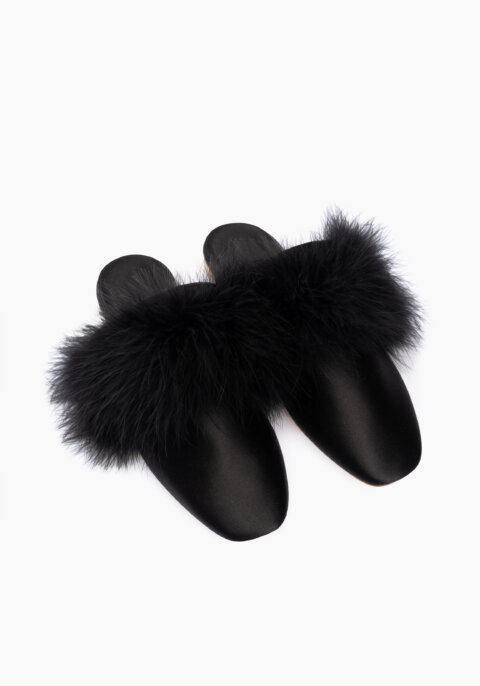 Manon Mules with Detachable Feathers in Black