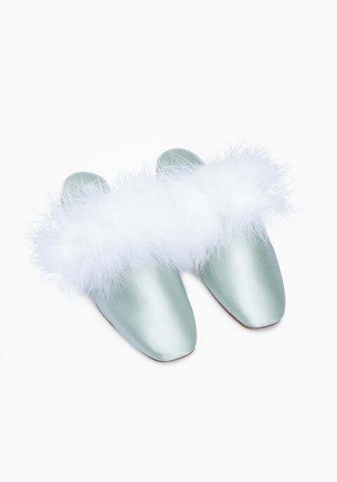 Manon Mules with Detachable Feathers in Mint