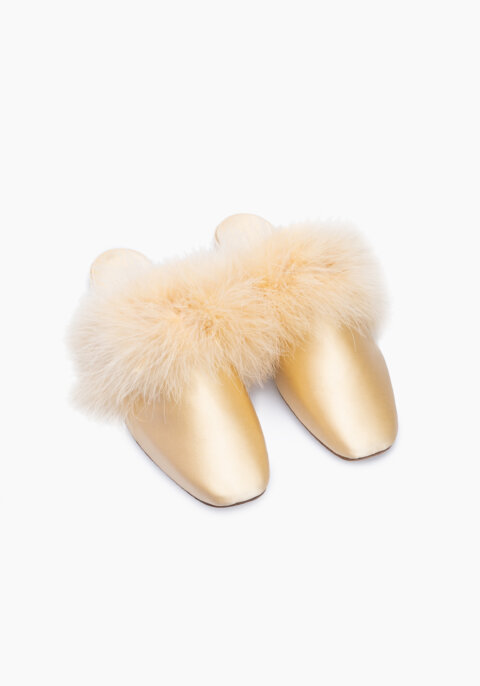 Manon Mules with Detachable Feathers in Champagne
