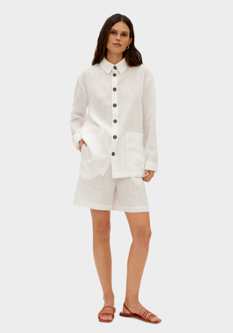 Unisex Paper White Linen Pajamas Set with Shorts