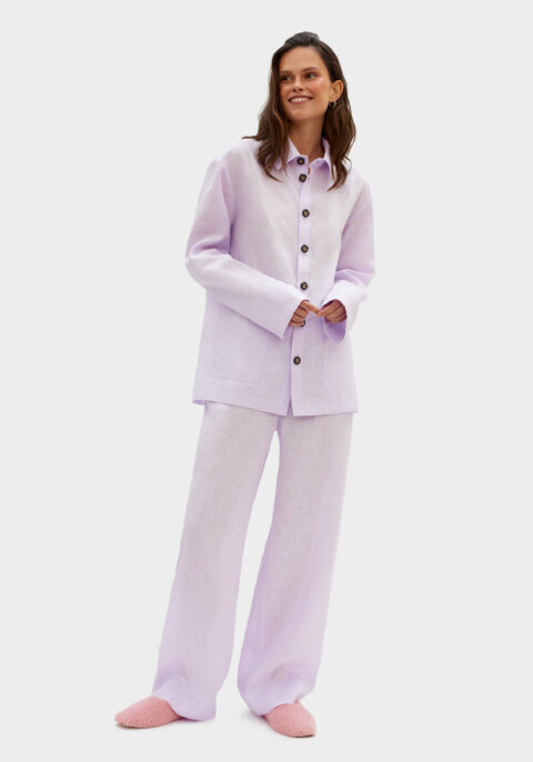 Unisex Lavender Linen Pajamas Set with Pants