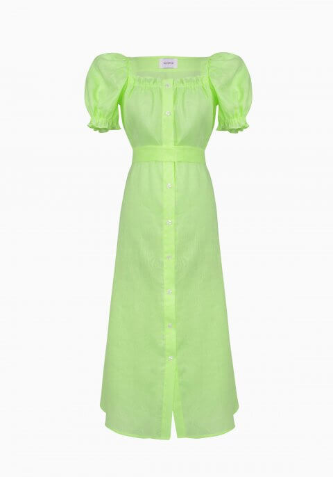 Midi Linen Dress Brigitte in Lime