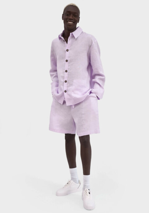 Unisex Lavender Linen Pajamas Set with Shorts