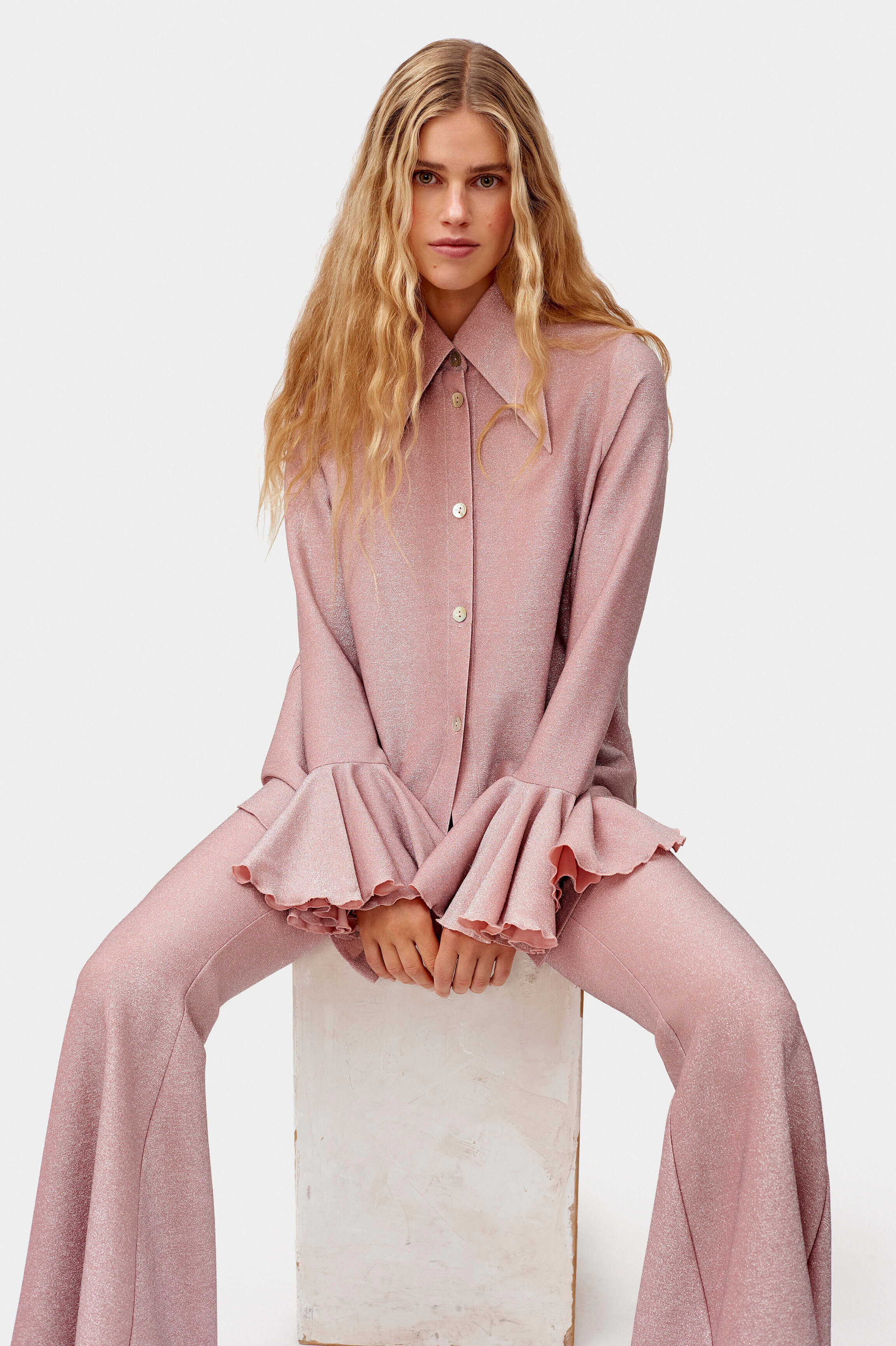 Sleeper Lurex Lounge Suit with Pants in Pink