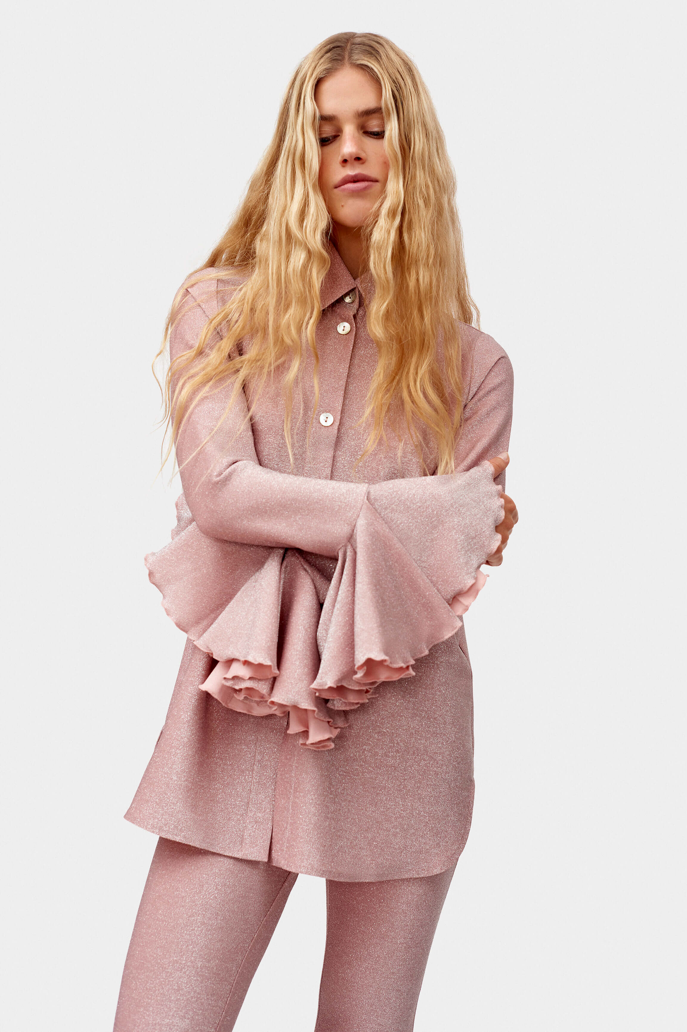 Sleeper Lurex Lounge Suit with Pants in Pink