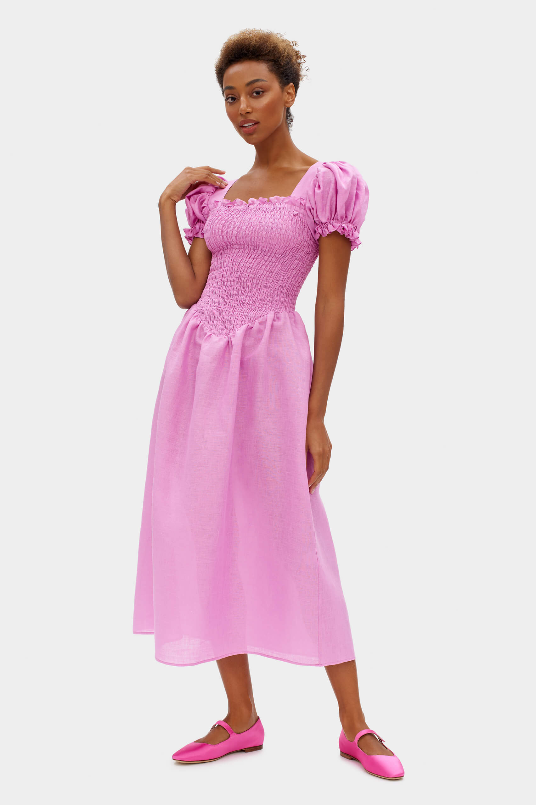 Pink linen dress | Summer midi by Sleeper