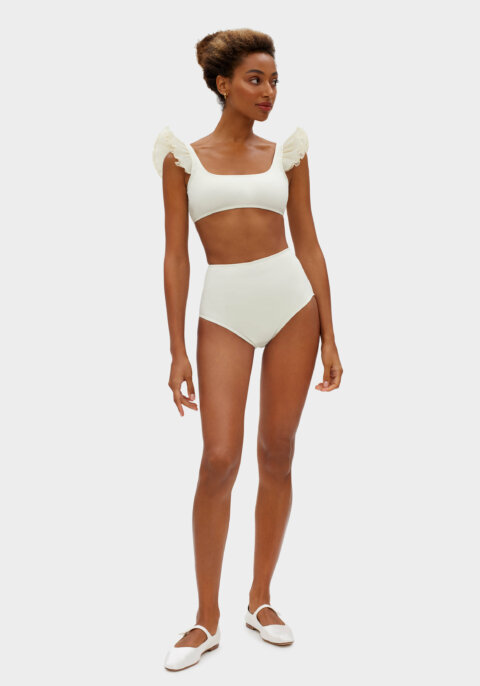 Ariel Bikini Top with Ruffles in White