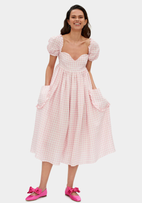 Picnic Linen Dress in Pink Vichy
