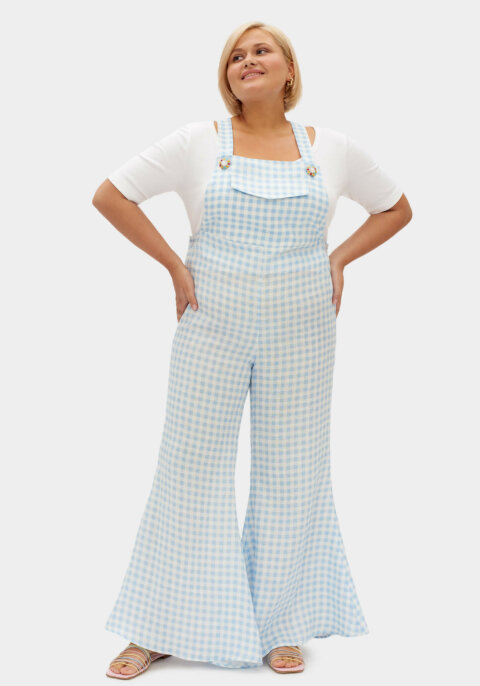 Baccara Linen Jumpsuit in Blue Vichy