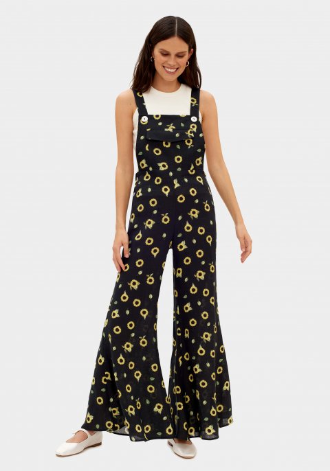 Baccara Linen Jumpsuit in Sunflowers