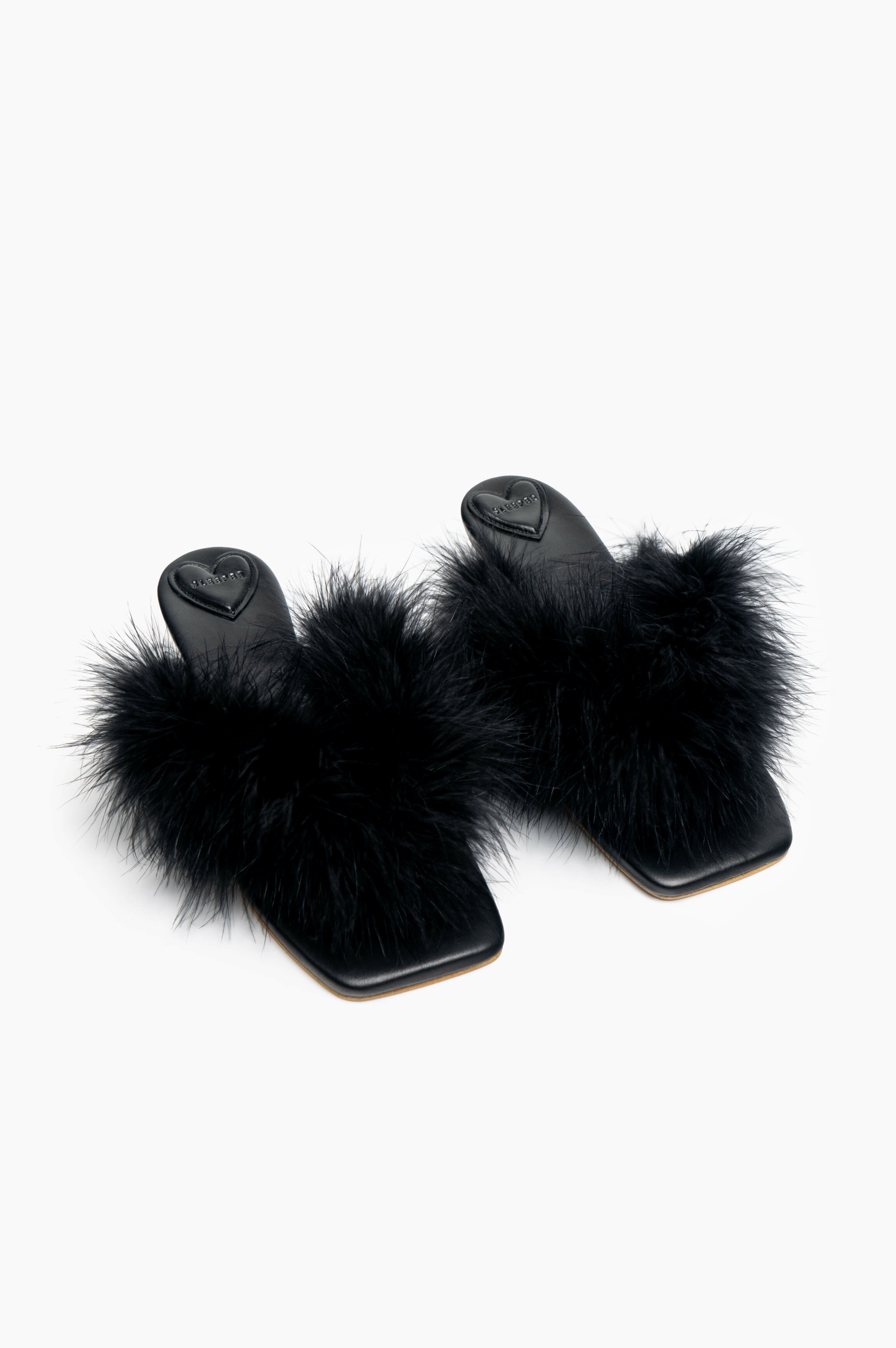 Feather black kitten heels | Sleeper's mules | Heel slippers