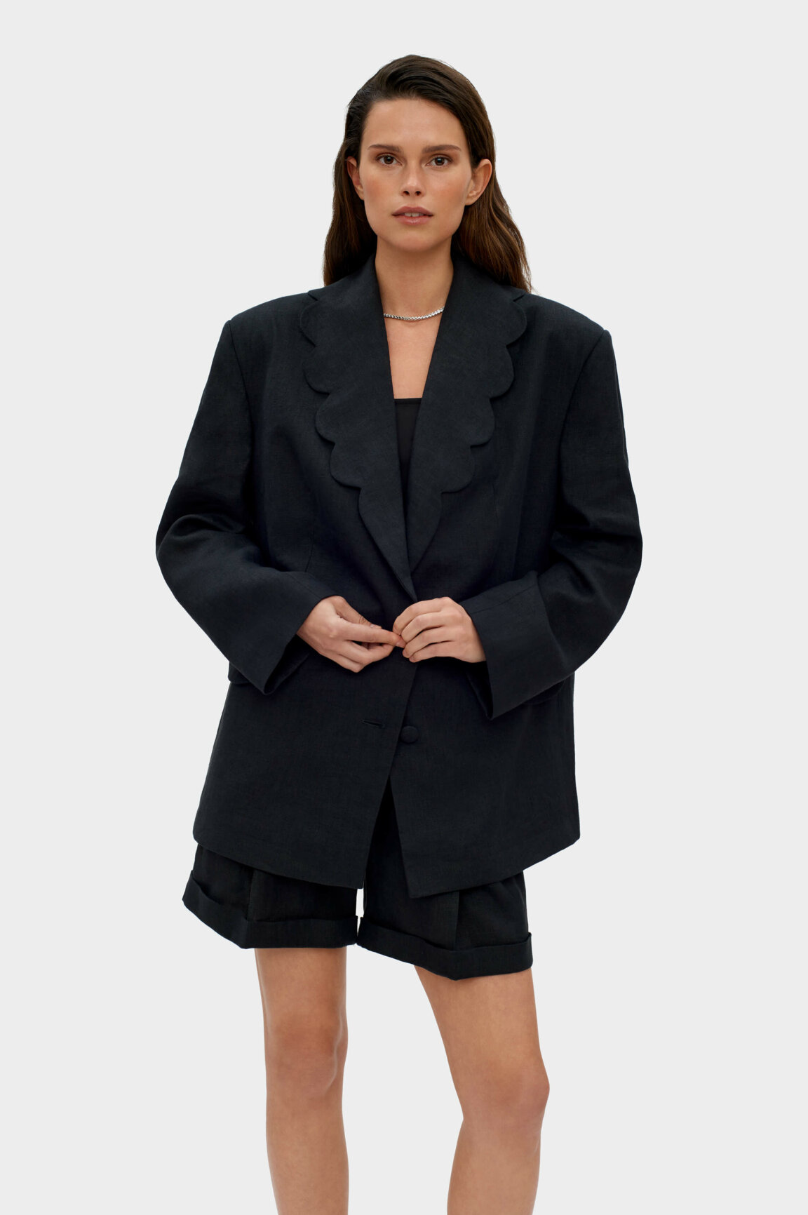 Dynasty Linen Blazer Jacket in Black