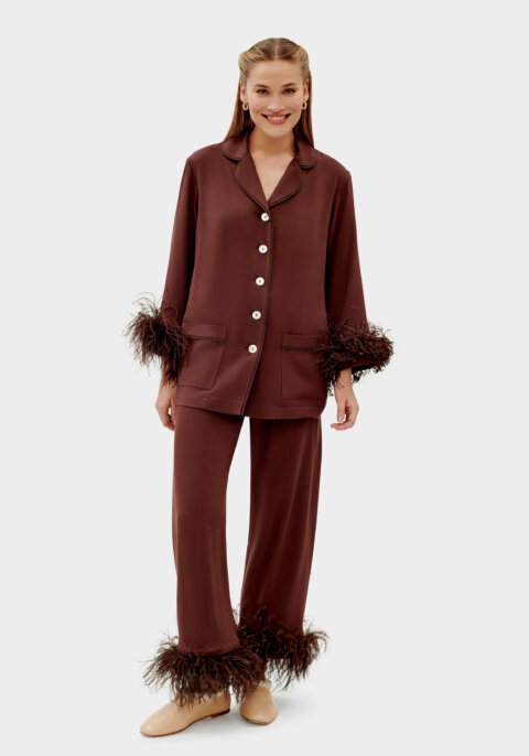 Party Pajama with Detachable Feathers in Whiskey Brown