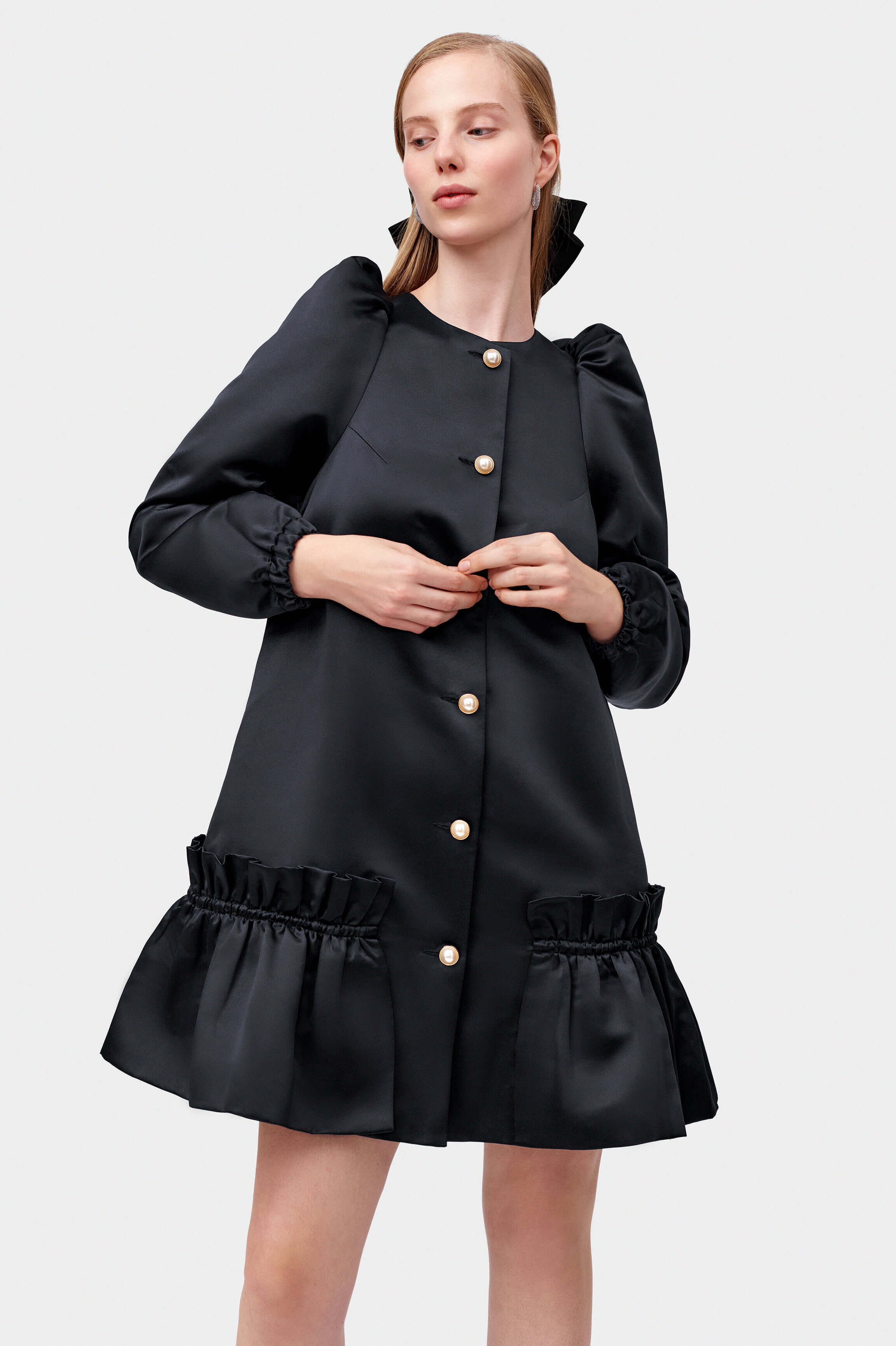 Black puff sleeve dress | Short women's dress in black