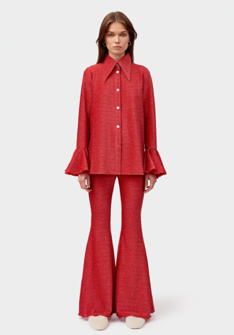 Lurex Lounge Suit with Pants in Red