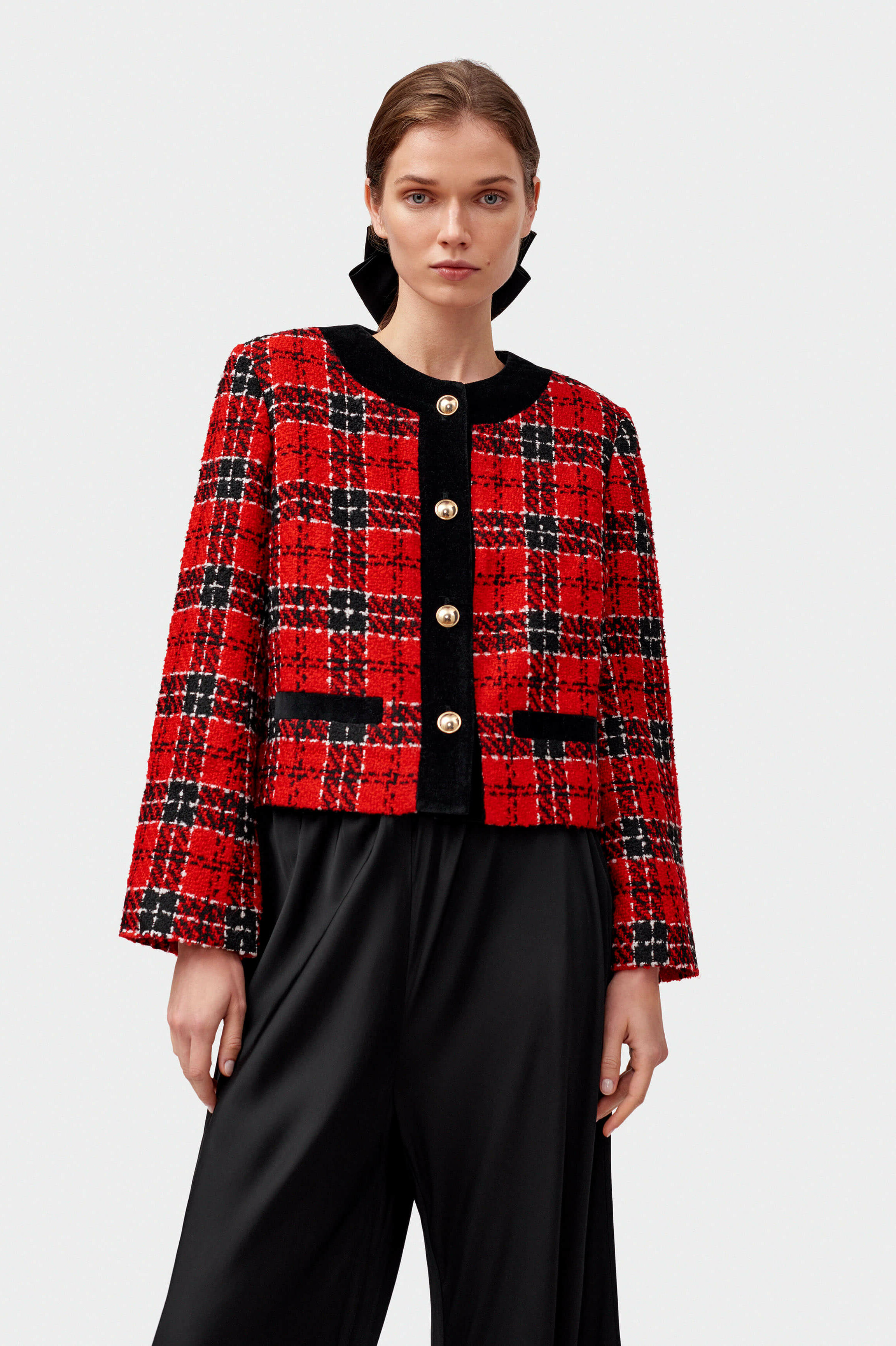 Plain tweed jacket | Women's checked blazer