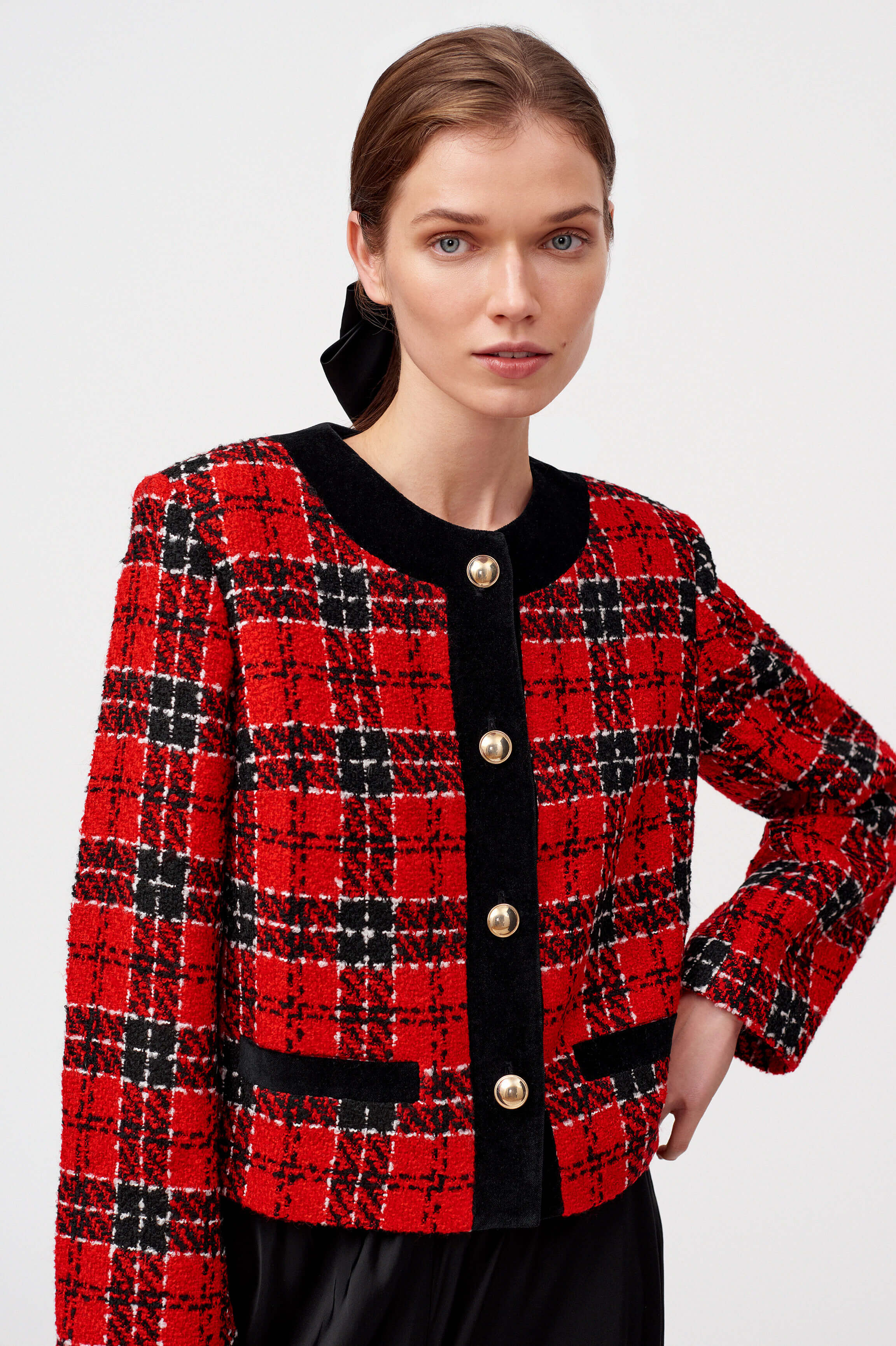 Plain tweed jacket | Women's checked blazer