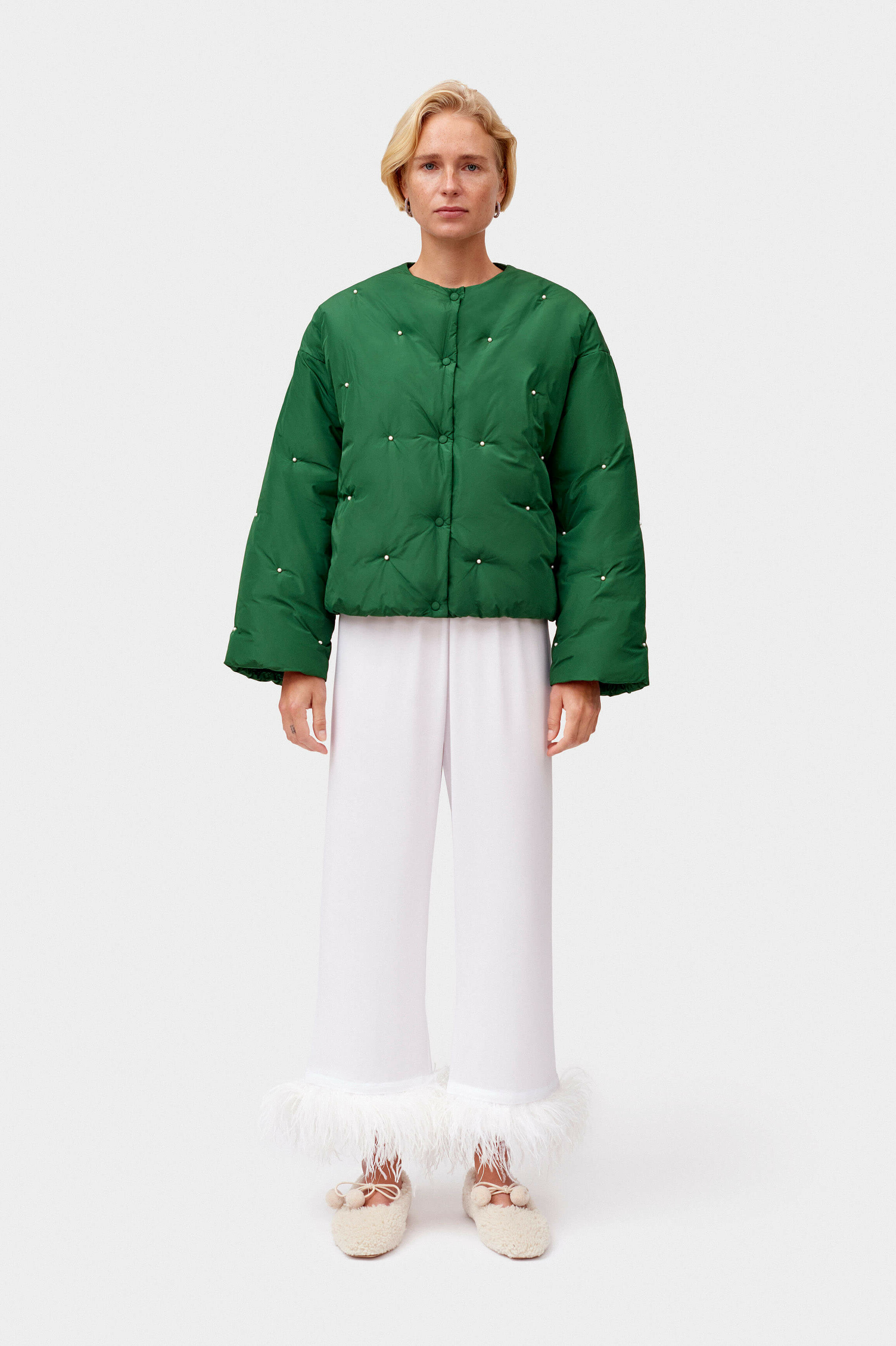 Green puffer jacket | Women's cropped jacket