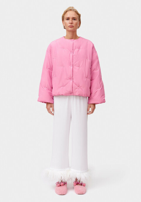 Puffer Jacket in Pink with Pearl details