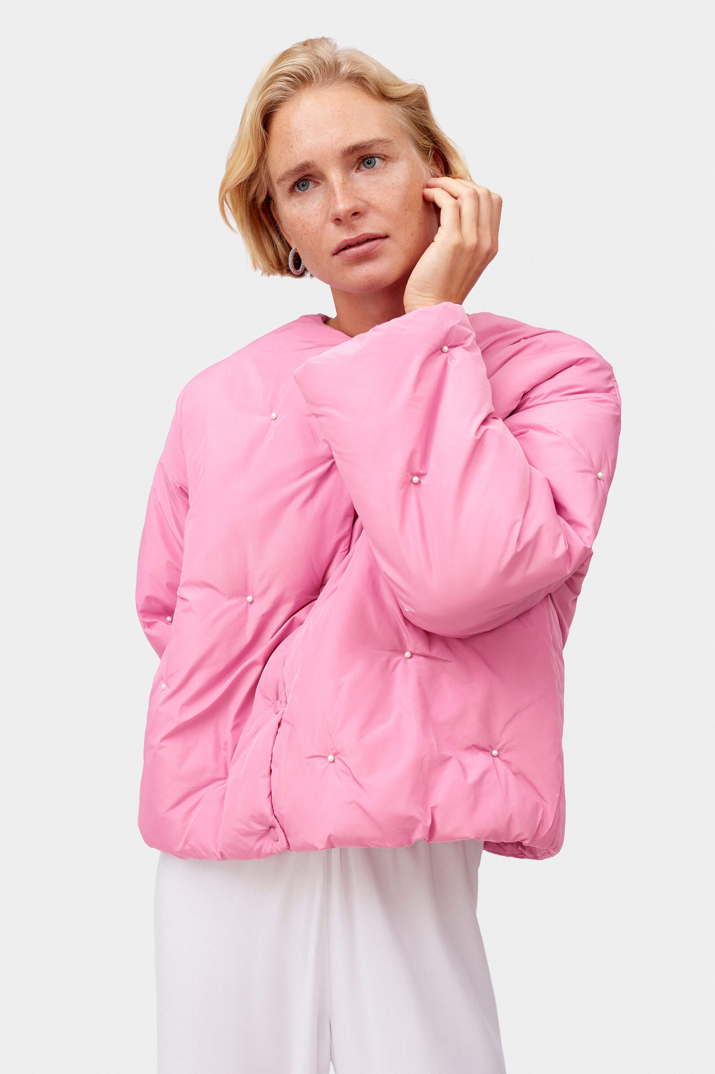 Cropped pink puffer jacket Women's light pastel pink jacket