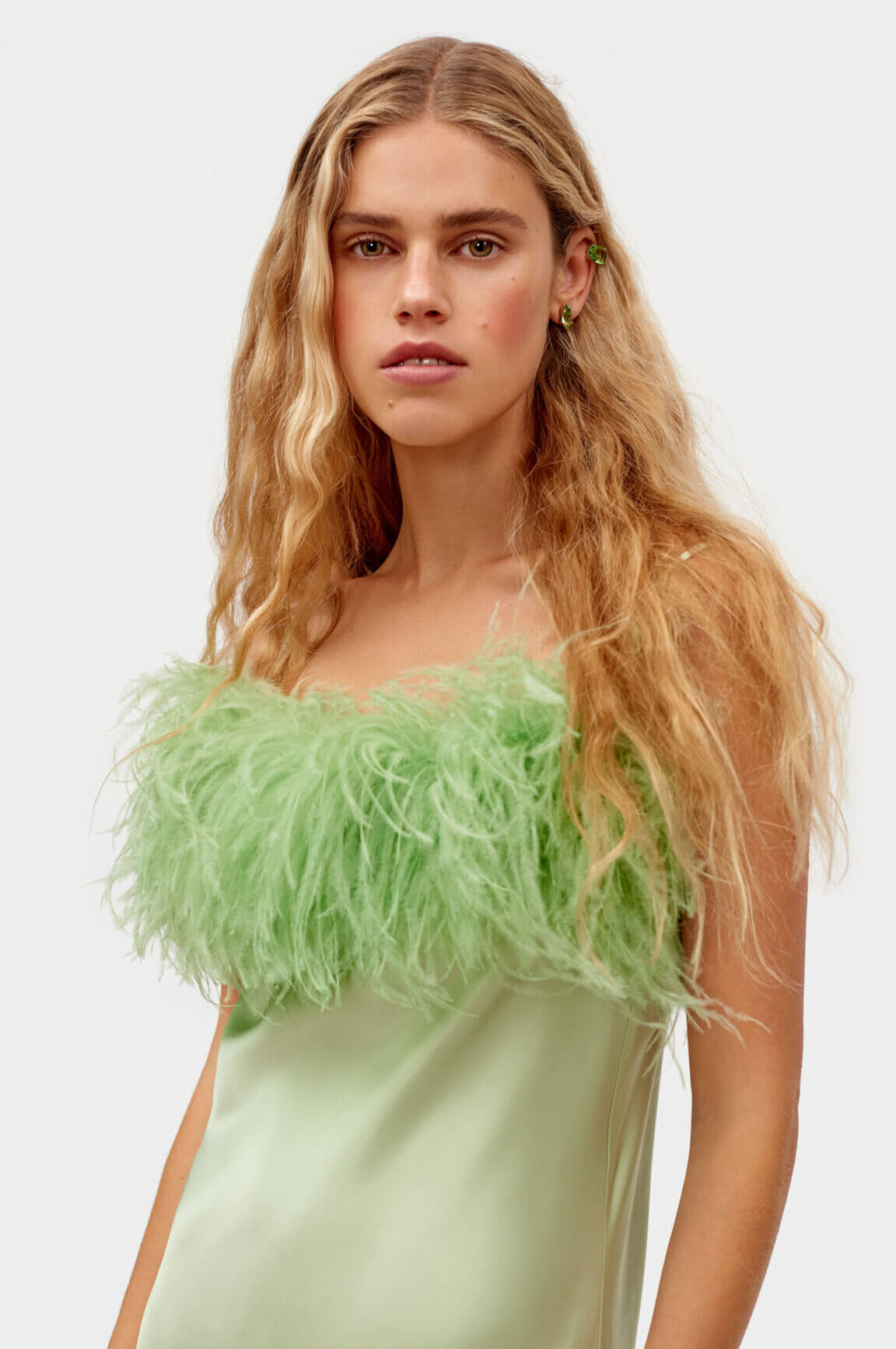 Mint green feather slip dress mini | Sleeper Boheme dress