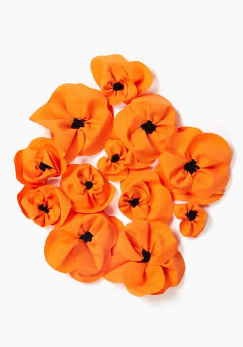 Poppy Flower Handcrafted Pin Set in Red
