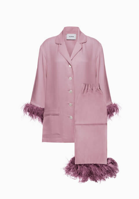 Party Pajama Set with Detachable Feathers in Lilac