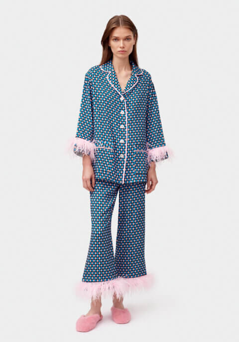 Комплект Party Pajamas з Подвійним Пір’ям у Синьому Принті