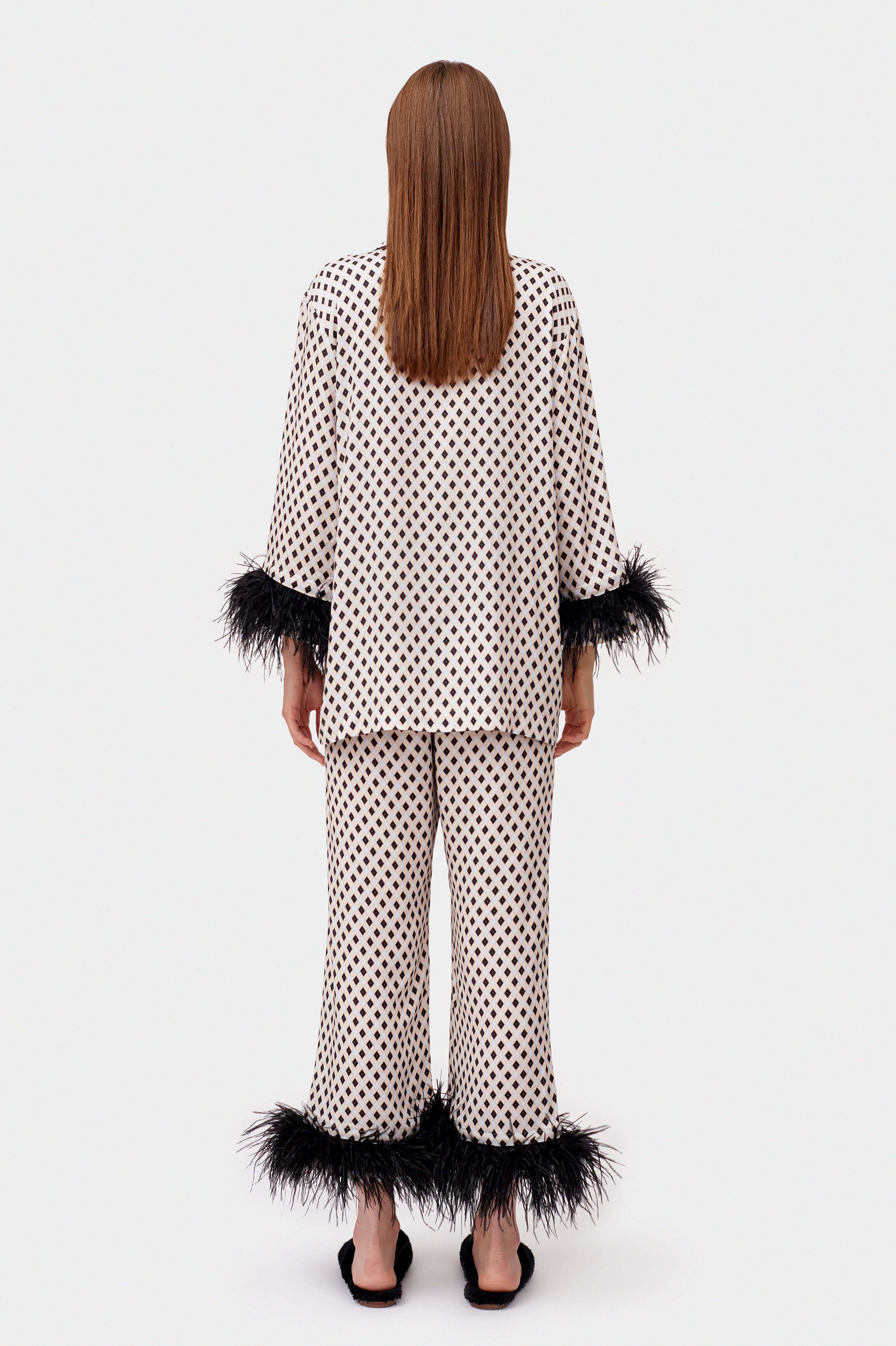 Black feather pajama set Iconic brand feather pajamas