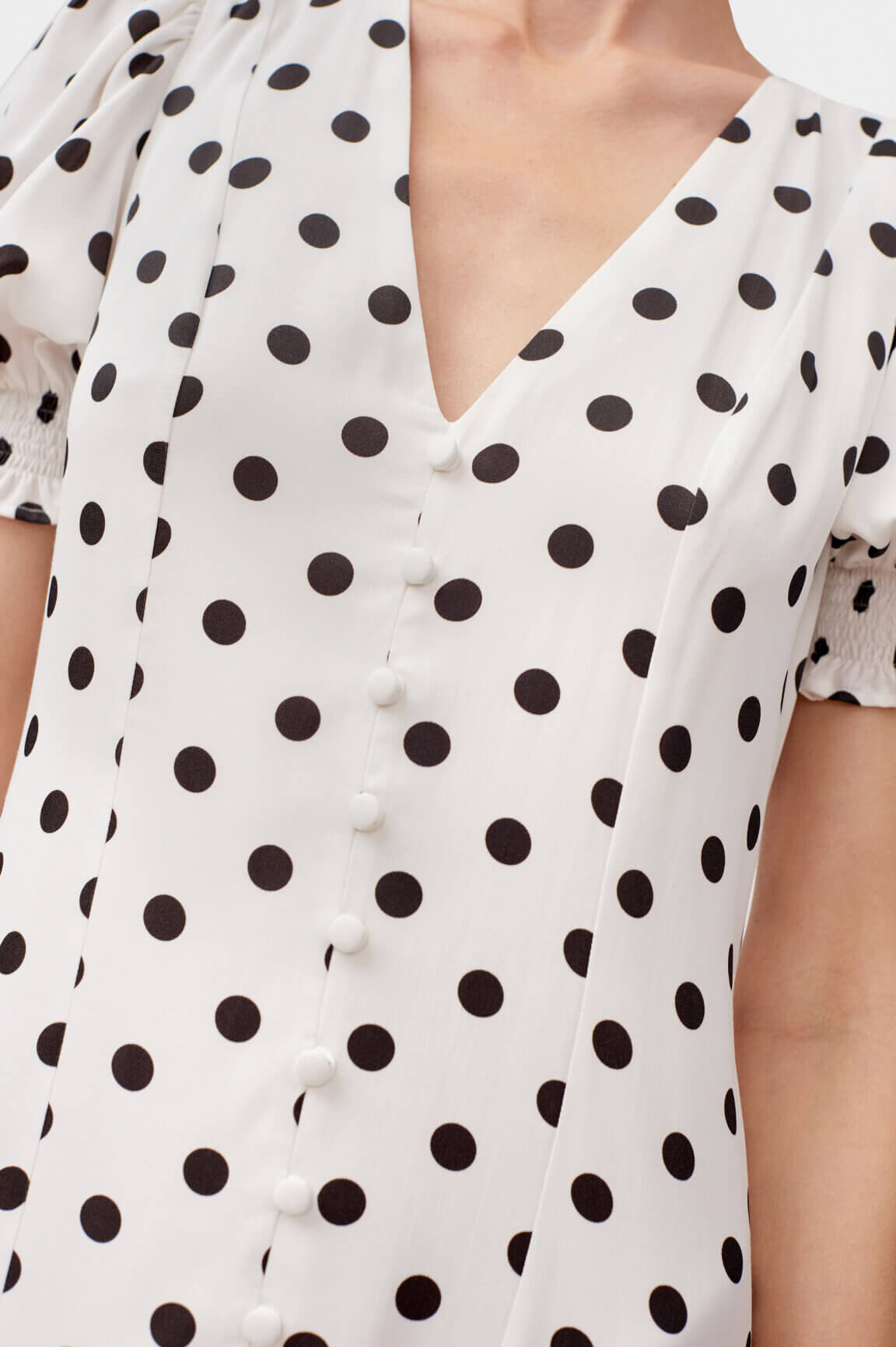 White polka dot dress | Sleeper dress with black dots