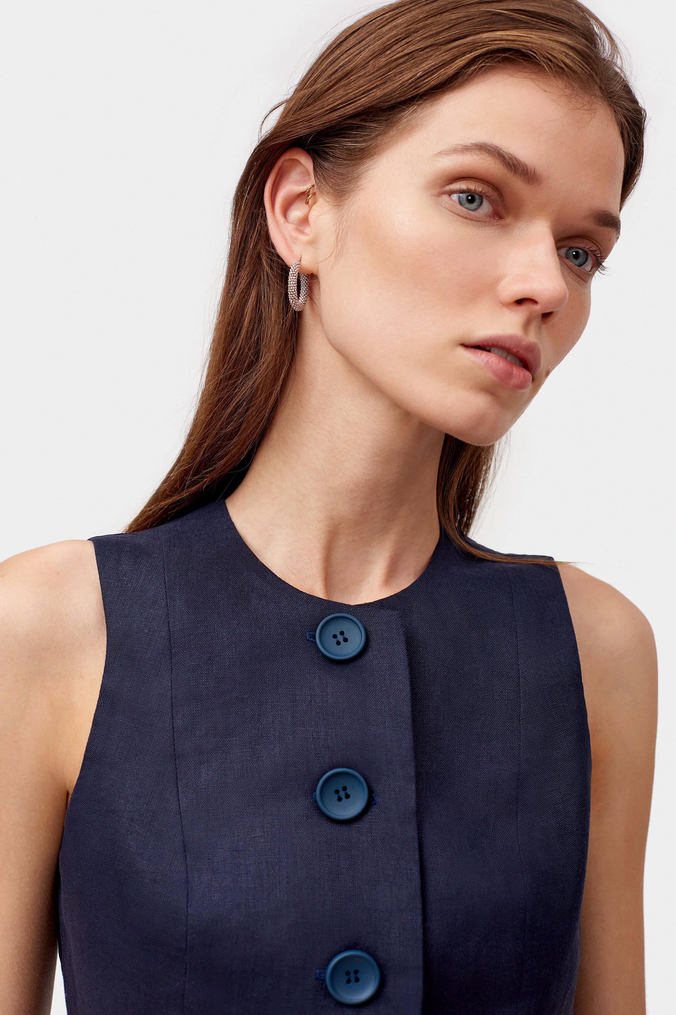 Navy waistcoat Womens linen vest by Sleeper