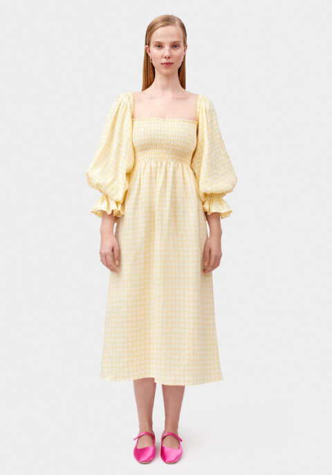 Atlanta Linen Dress in Lemon Vichy
