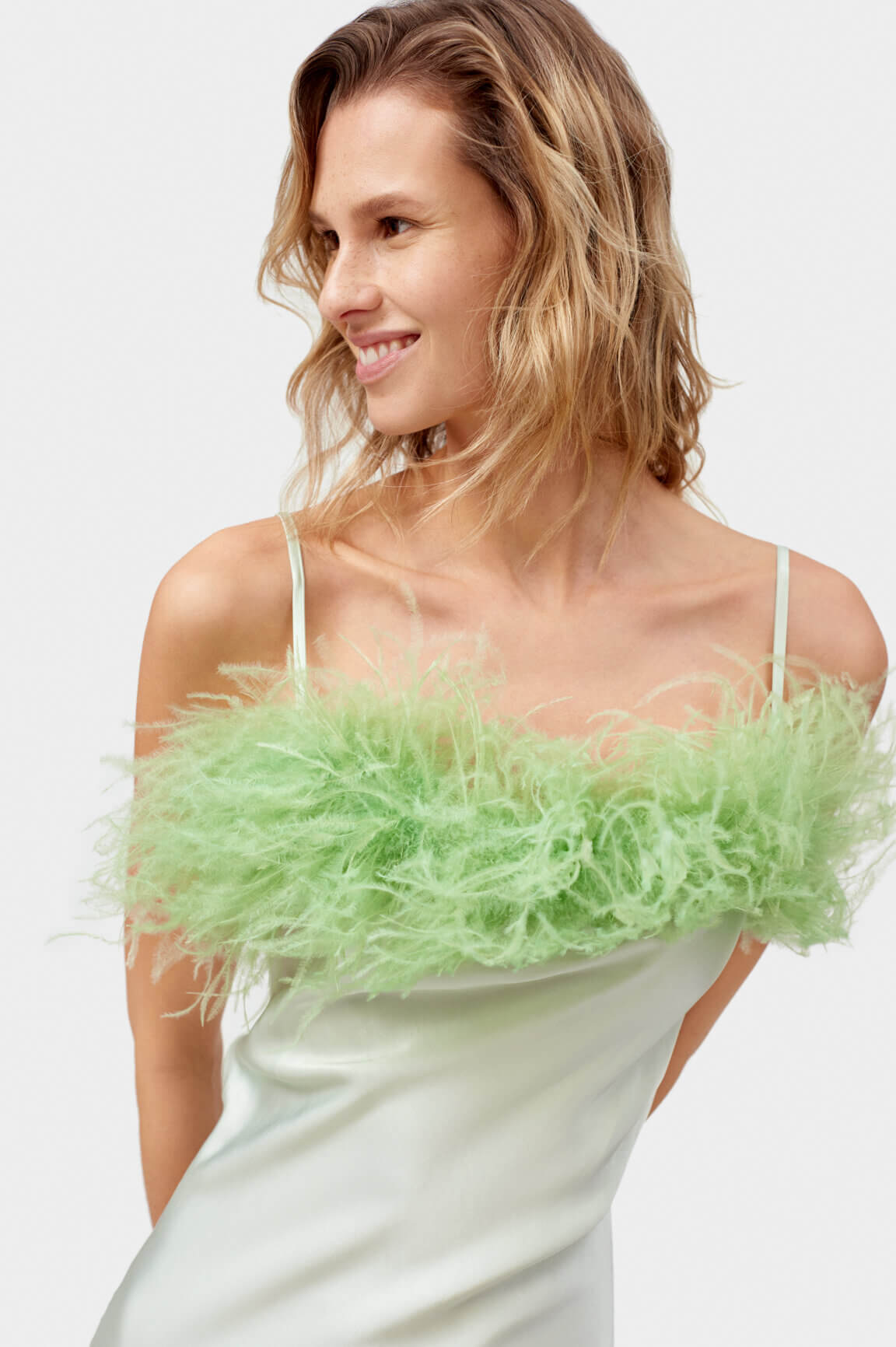 Sleeper Boheme Feather-Trim Slip Dress - Bergdorf Goodman