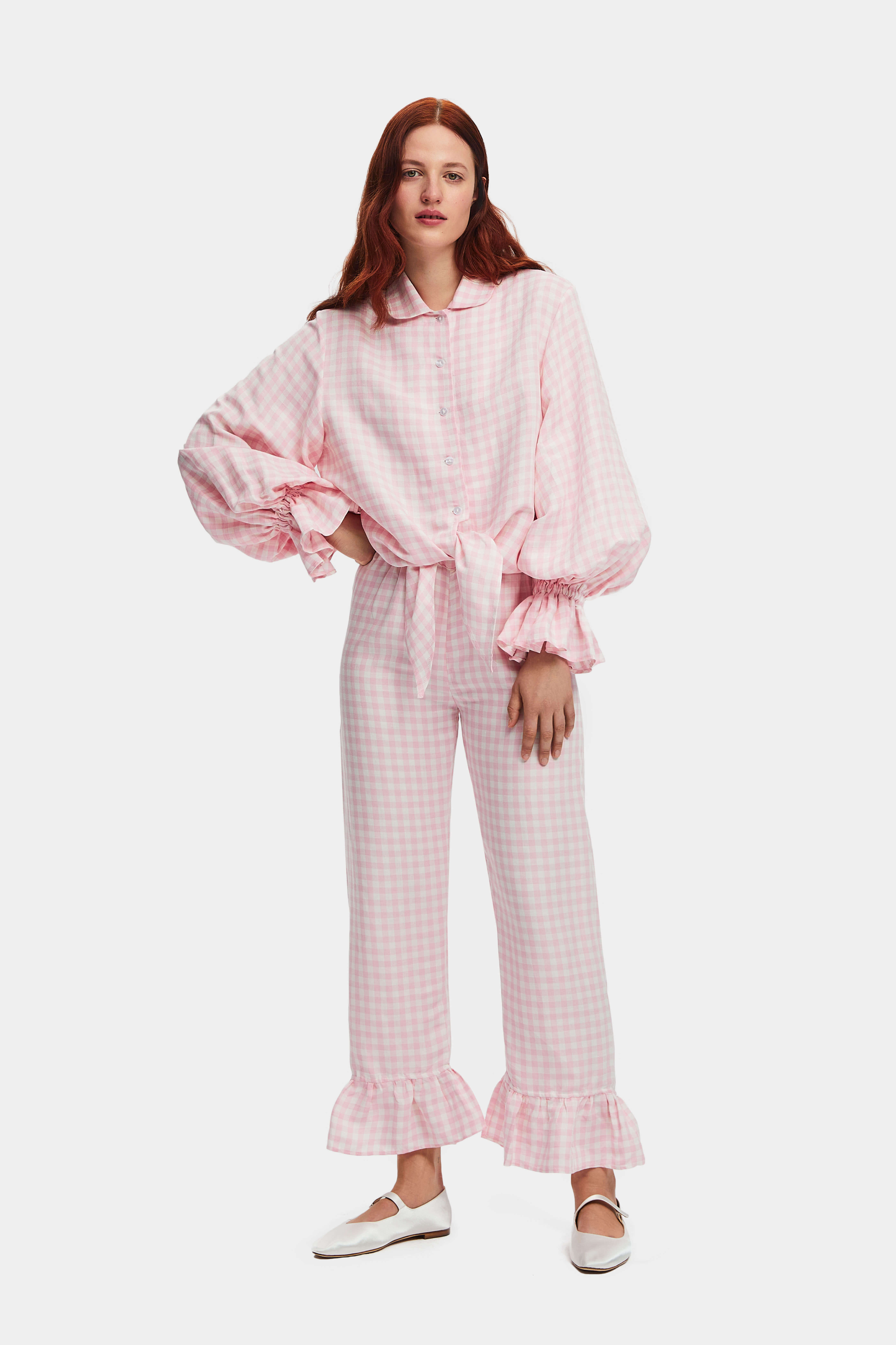 Sleeper Rumba Linen Lounge Suit in Pink Vichy