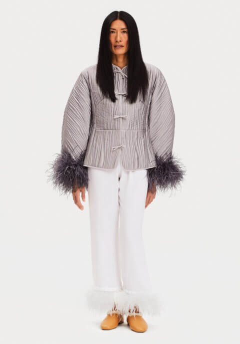 Hebao Jacket with Detachable Feathers in Dust Gray