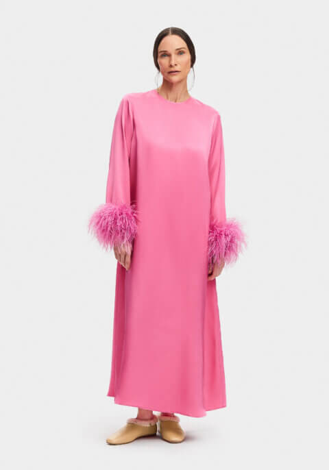 Suzi Maxi Dress with Detachable Feathers in Hot pink